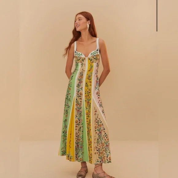 chinese dress ladies Yellow Flowering Garden Tree Organic Cotton Maxi Dress